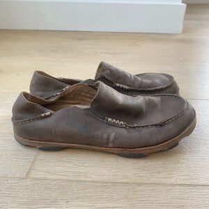 Olukai Moloa Brown Leather Slip On Moccasins